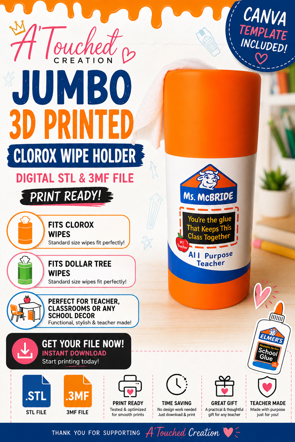 JUMBO GLUE STICK SANITIZER HOLDER 3MF | STL FILE