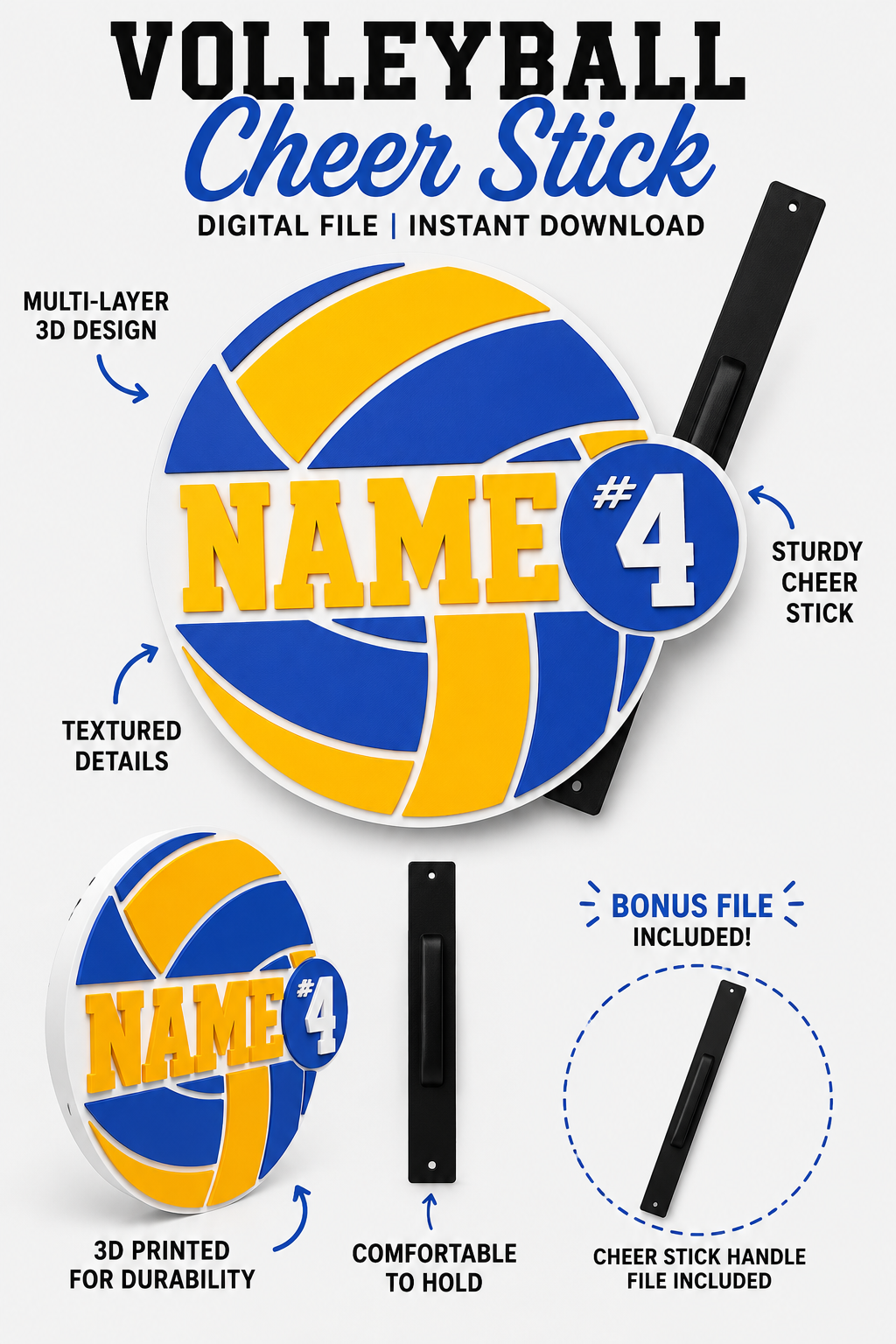 Volleyball Cheer Stick 3MF| STL File