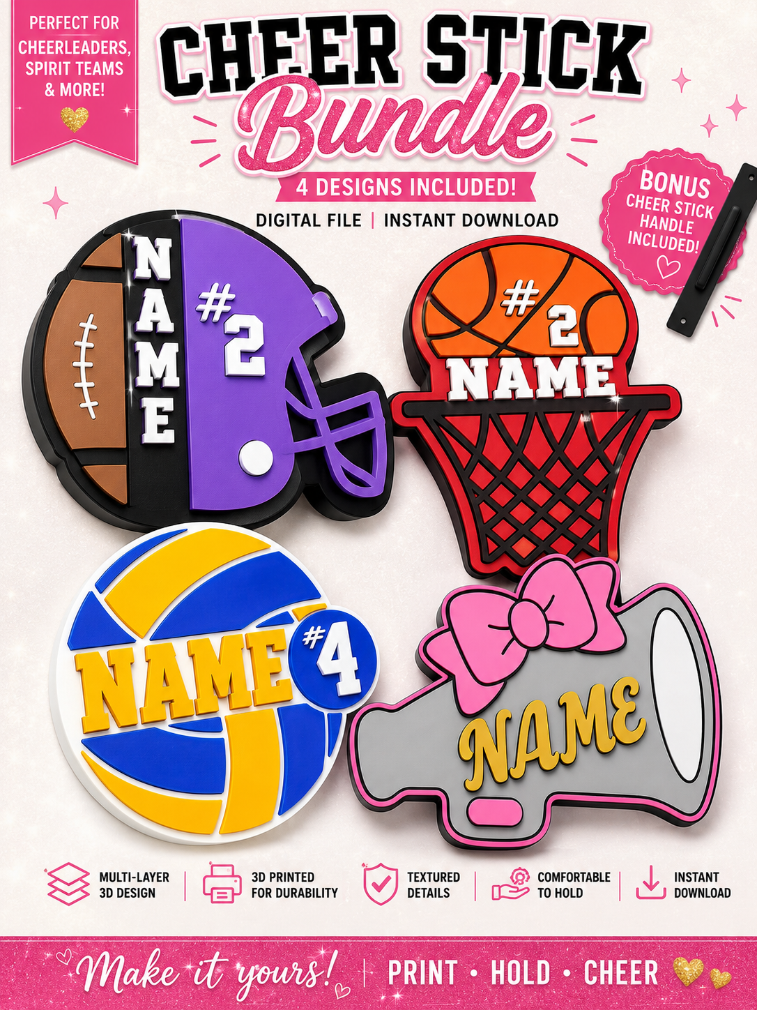 Sports Bundle Cheer Stick 3MF| STL File