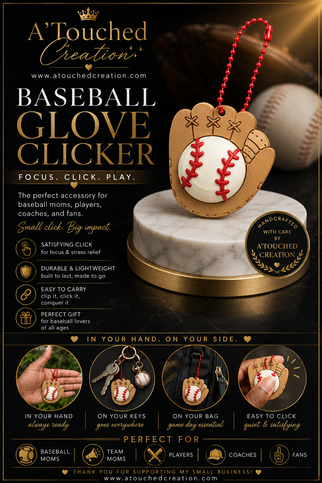 Baseball Glove Clicker Fidget Keychain
