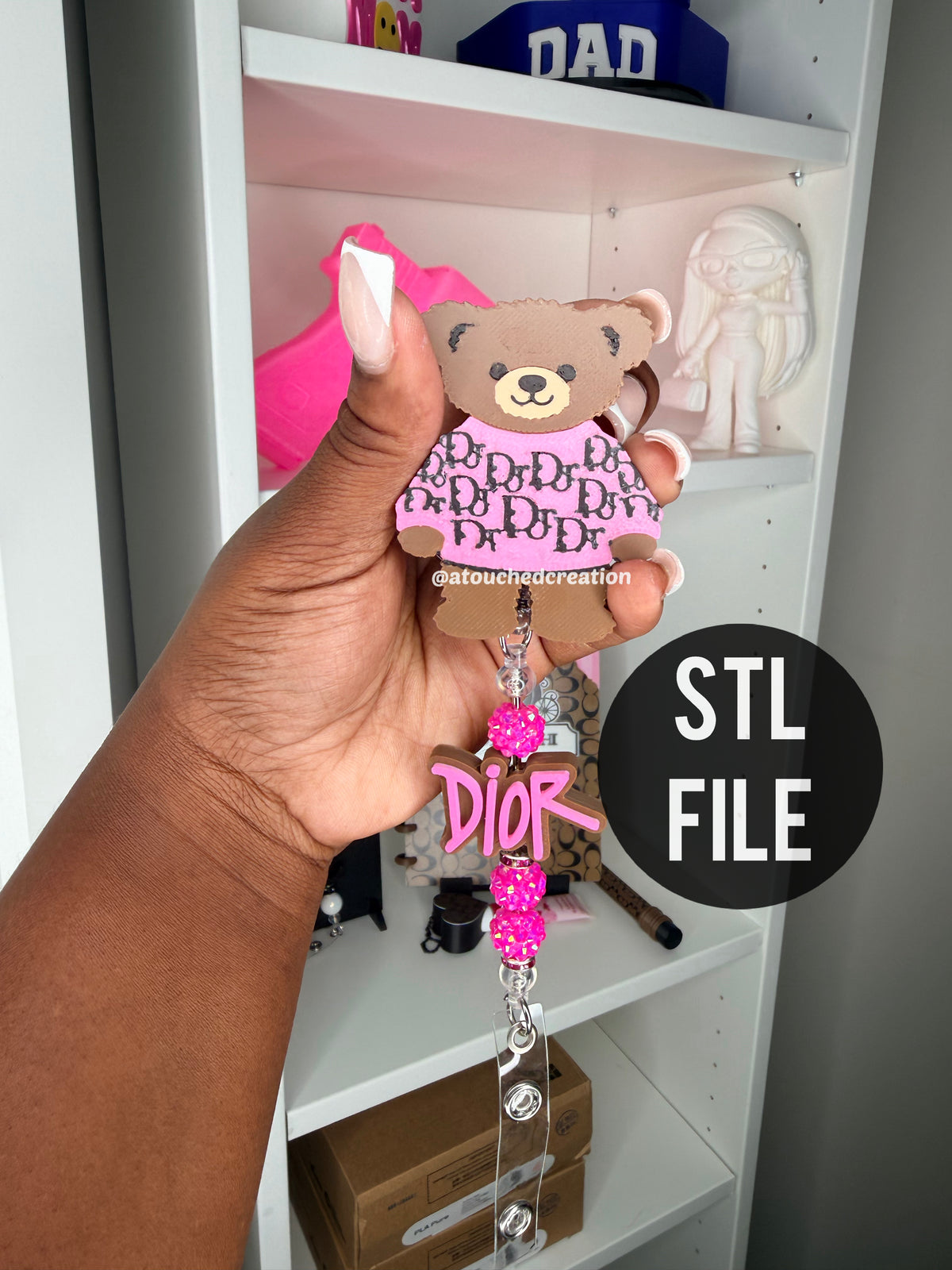 Designer bear badge reel 3mf file