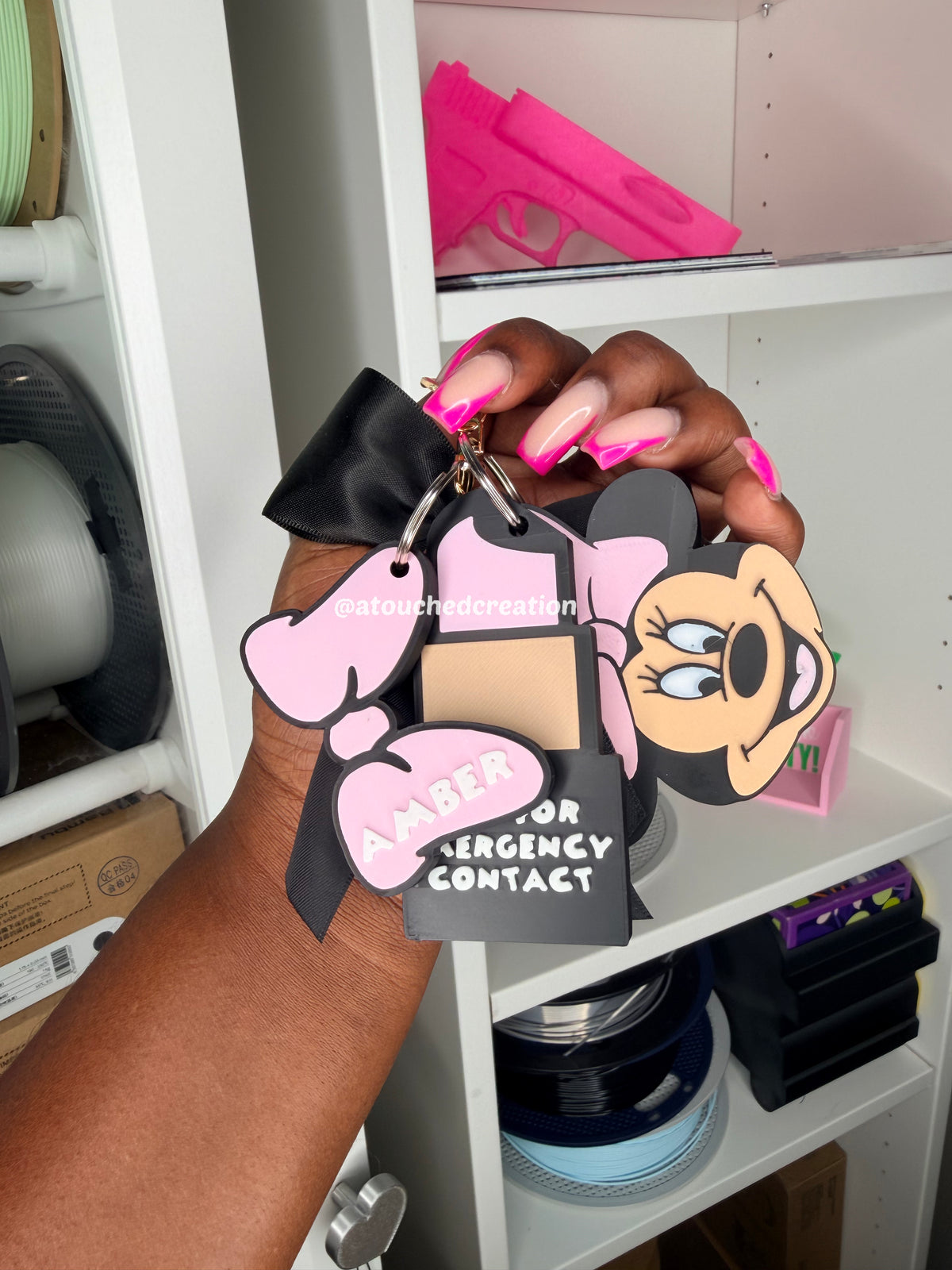 Girl Mouse Emergency Contact Keychain
